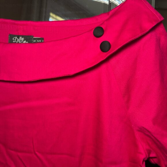 Dolly & Dotty Darlene Retro 50s Swing Dress Hot Pink Black vintage retro 12 - Picture 6 of 12